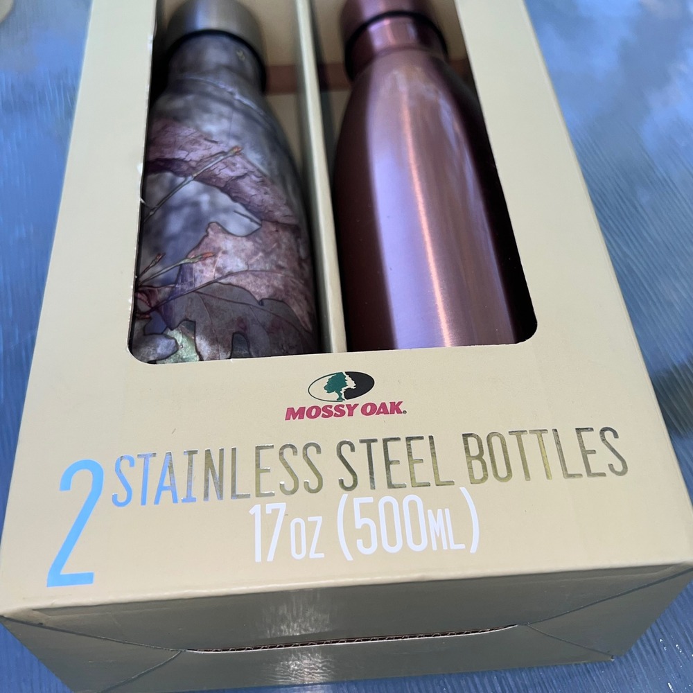 Mossy Oak 2 Pack Stainless Steel Water Bottles 17oz Camo Rose Gold Vacuum Sealed